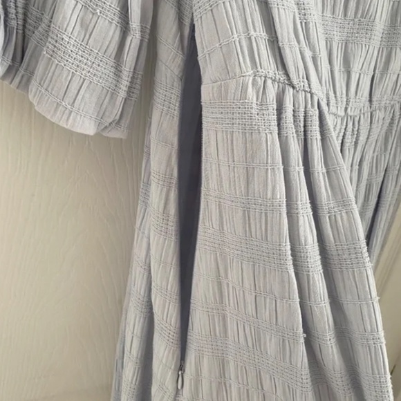 Dusty BlueTextured V-Neck Button Down Dress - Picture 6 of 7